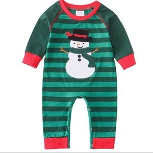 NEW - Green Stripe Snowman Applique Baby Romper